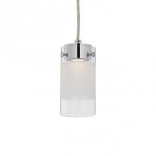 Kuzco 443021CH-LED - Single Lamp Led Pendant With Frosted Cylinder Glass Shade. Metal Details In Chrome
