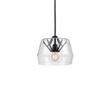 Kuzco 461412-CL/BK - Single Lamp Pendant With Revolved Glass Shade Rest Atop A Visible Metal Inner Structure.