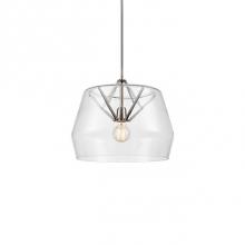 Kuzco 461418-CL/BN - Single Lamp Pendant With Revolved Glass Shade Rest Atop A Visible Metal Inner Structure.