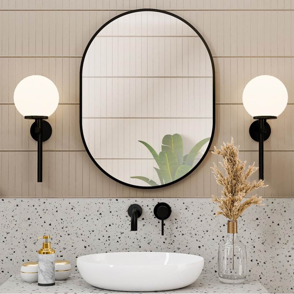 24 by 32 Inch Oval Mirror - Matte Black Frame