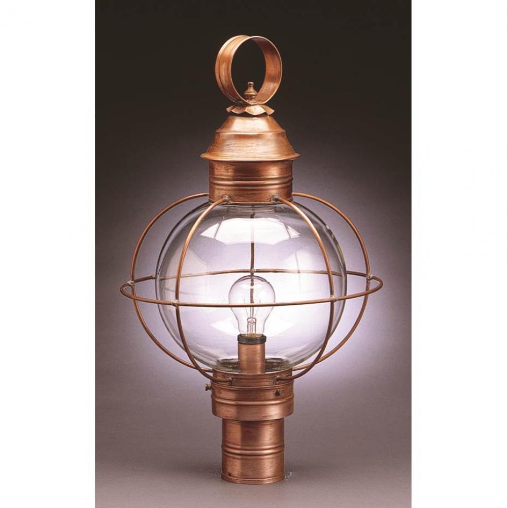 Caged Round Post Antique Copper Medium Base Socket Clear Glass