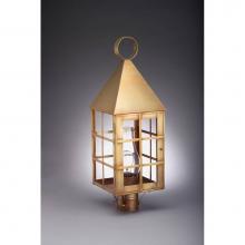 Northeast Lantern 7153-VG-CIM-CLR - Pyramid Top H-Bars Post Verdi Gris Medium Base Socket With Chimney Clear Glass