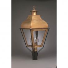 Northeast Lantern 7653-VG-CIM-CLR - Curved Top Post Verdi Gris Medium Base Socket With Chimney Clear Glass