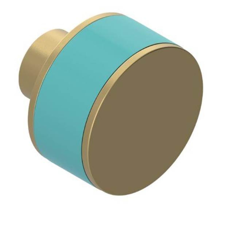 Cabinet Knob Satin Brass with Aqua