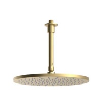 Rubinet Canada 4F216SBBB - 12'' Shower Head With Ceiling Mount Arm and Flange Satin Brass with Bright Brass