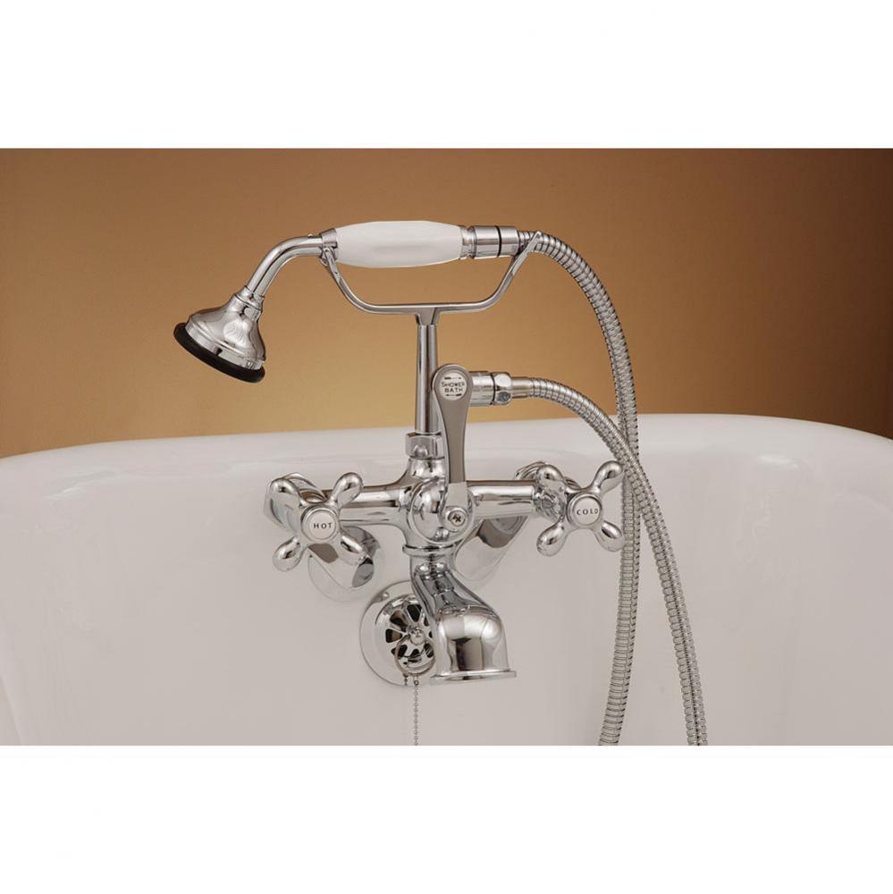 Chrome British Telephone Leg Tub Faucet W/Porcelain Hand Held Shower And Porcela