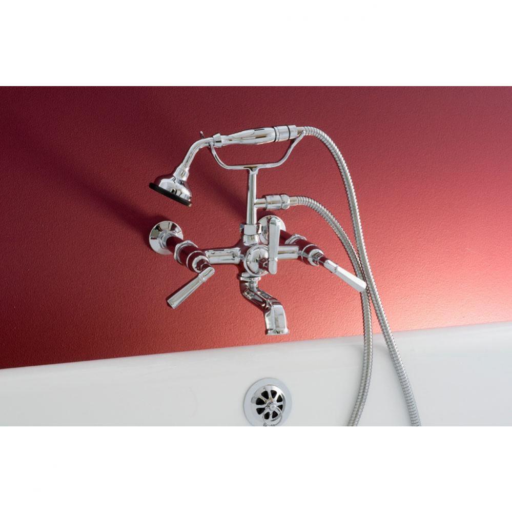 Chrome Deco Wall Mt Telephone Faucet W/Lever Handles, Handheld Shower, 7'' Center