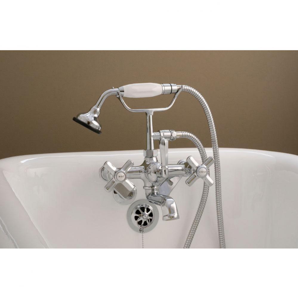 Chrome Deco Telephone Leg Tub Faucet W/Porcelain Hand Held Shower, X-Point Handl