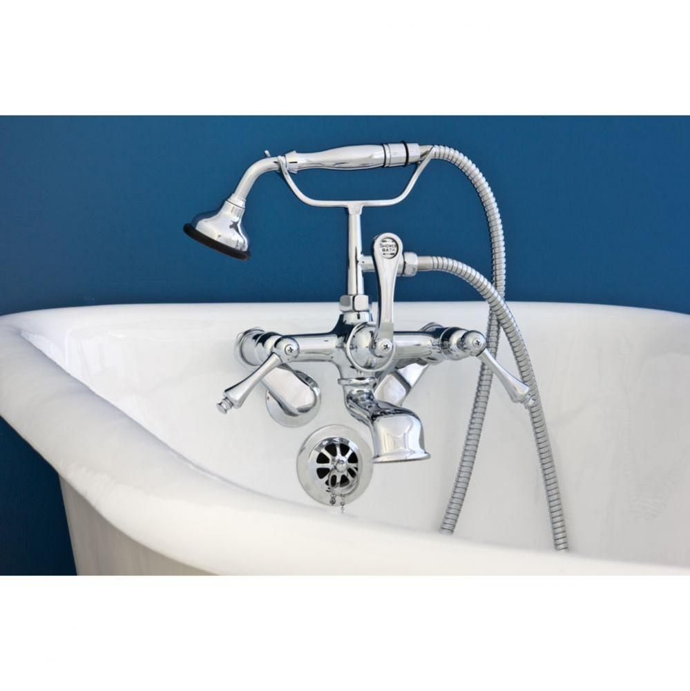 Chrome British Telephone Leg Tub Faucet W/Metal Hand Held Shower & Metal Lever H