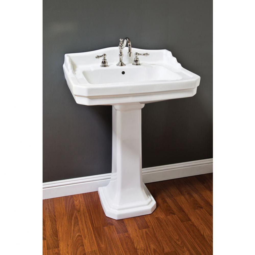 Porcelain Deco Pedestal Sink W/Backsplash.  Total Height 38 3/4'', Front 34 1/2'&ap