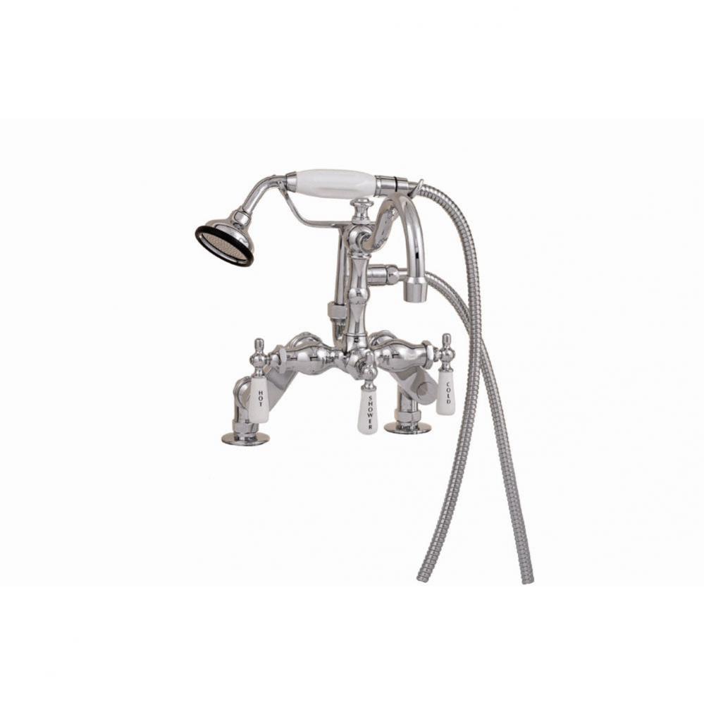 Chrome Deck Mount Faucet W/Handheld Shower, Adjustable Ctrs From 3 3/8'' To 9 3/8
