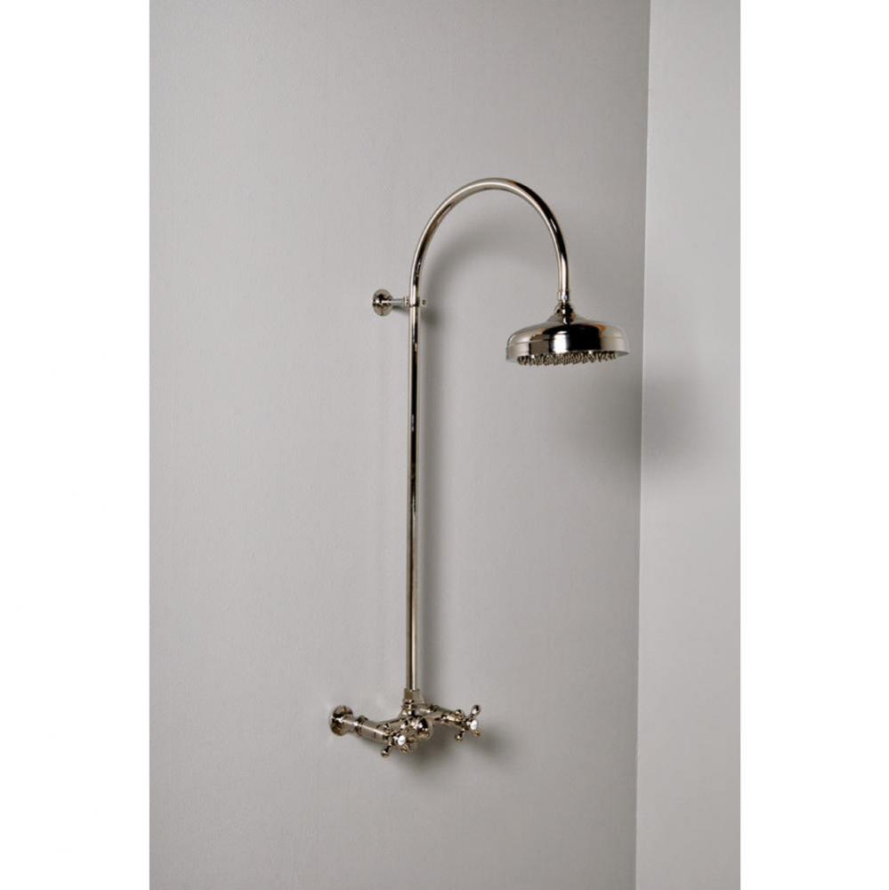 Chrome Wall Mount Shower Set W/ Exposed 36'' Crook Style  Riser.  Includes Valve