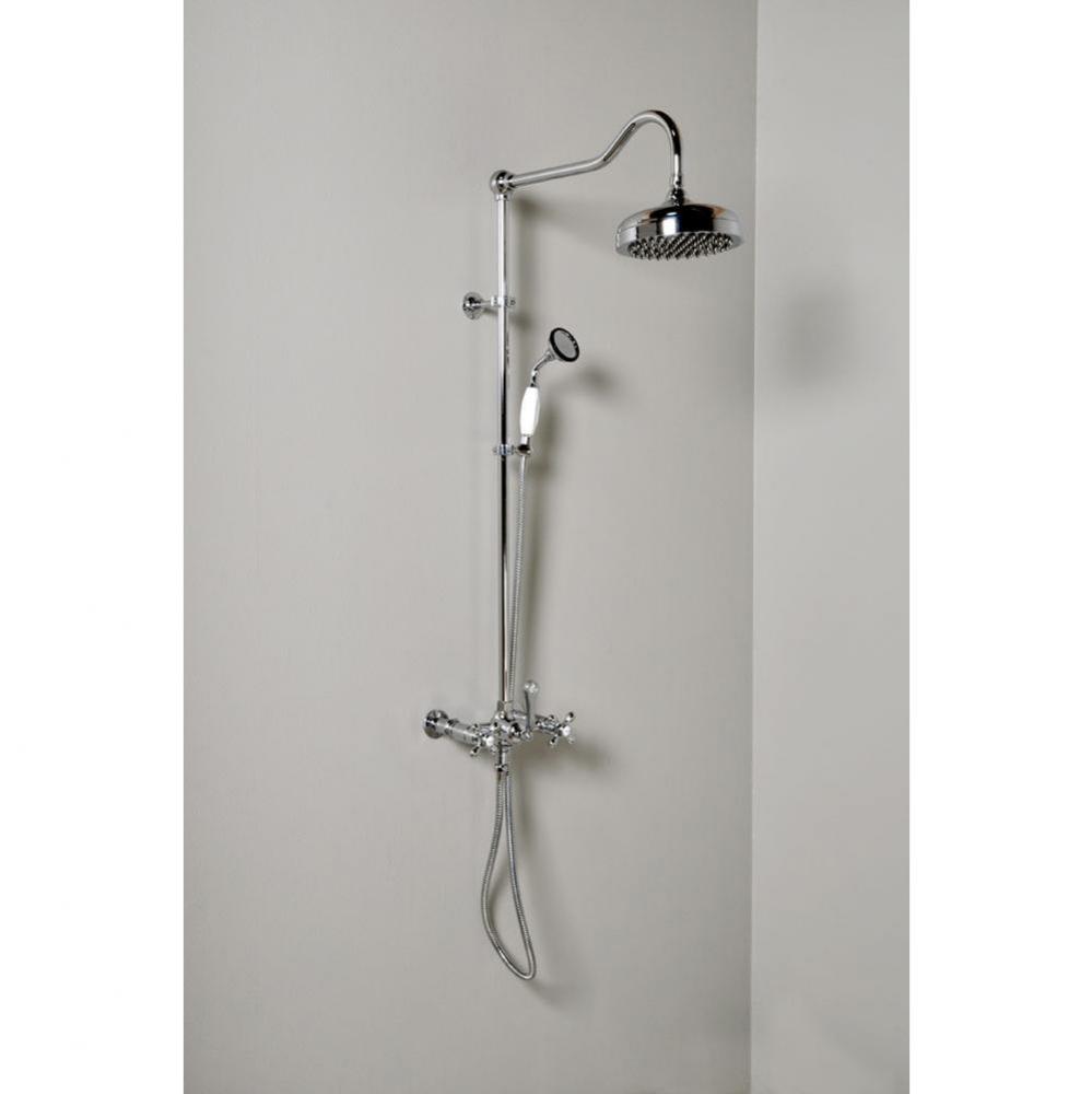 Chrome Exposed Wall Mount Shower Set,Includes Diverter Valve, Handheld Shower, B