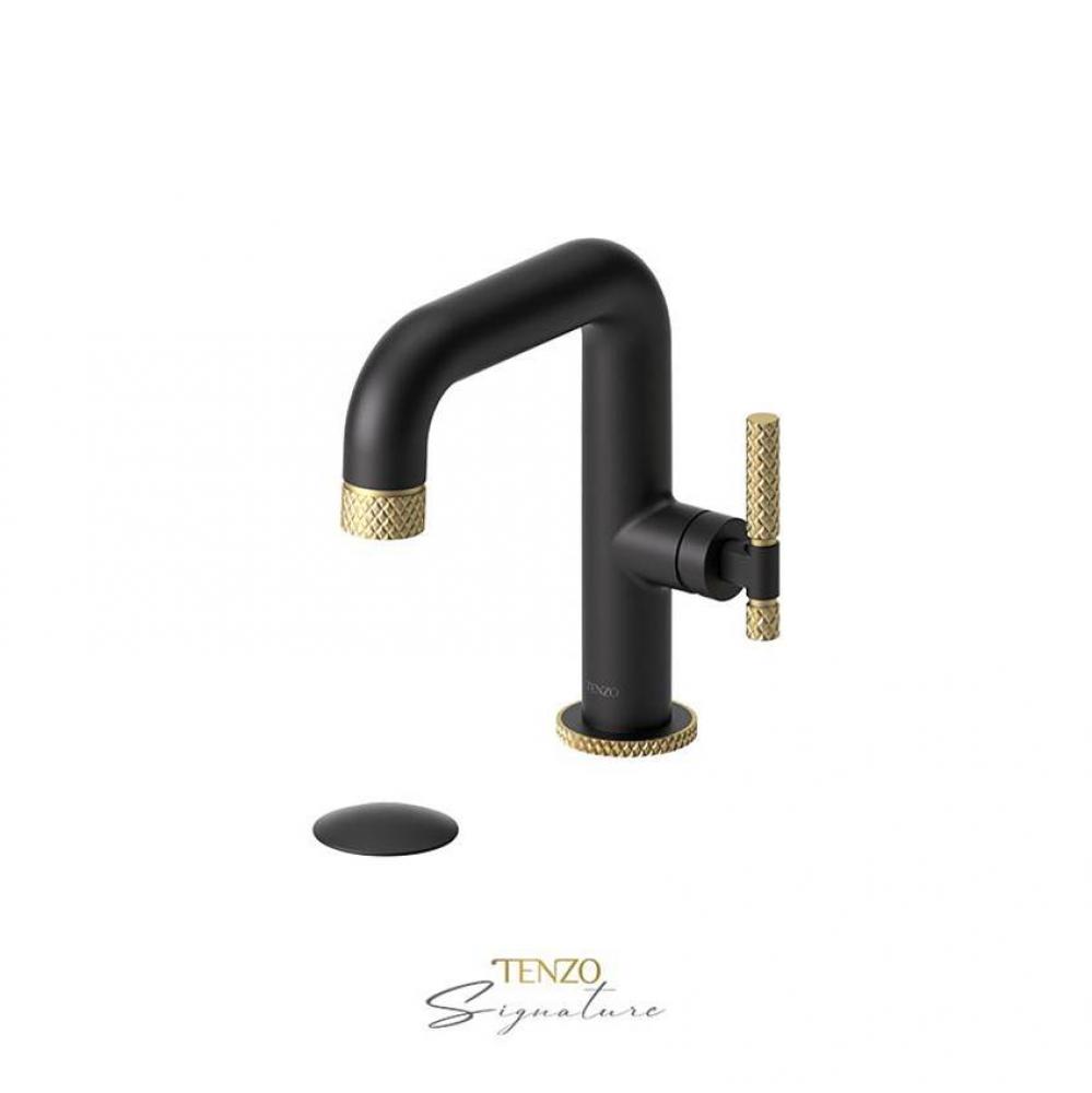 Tall single lavatory faucet with (overflow) drain Bellacio-C brushed gold/matte black