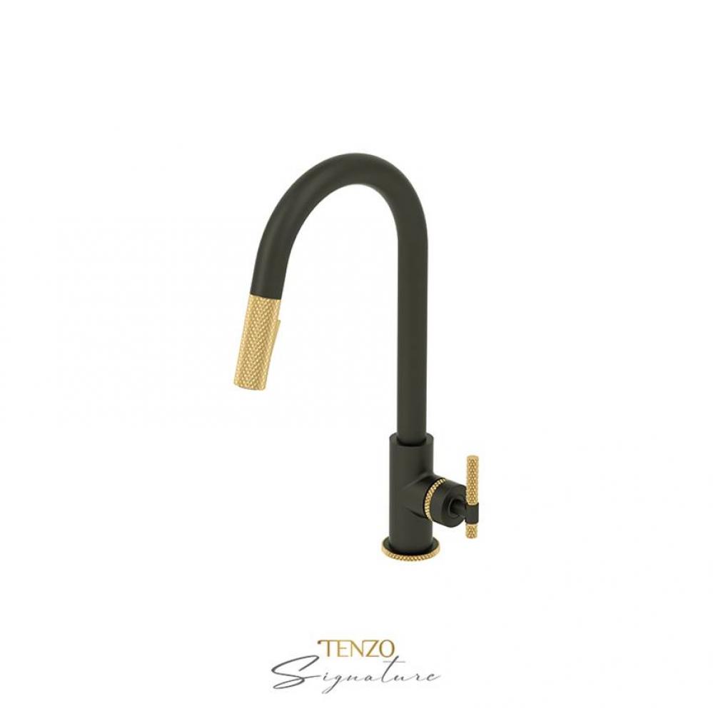 Single-handle kitchen faucet Bellacio with pull-down & 2-Function hand shower matte black / br