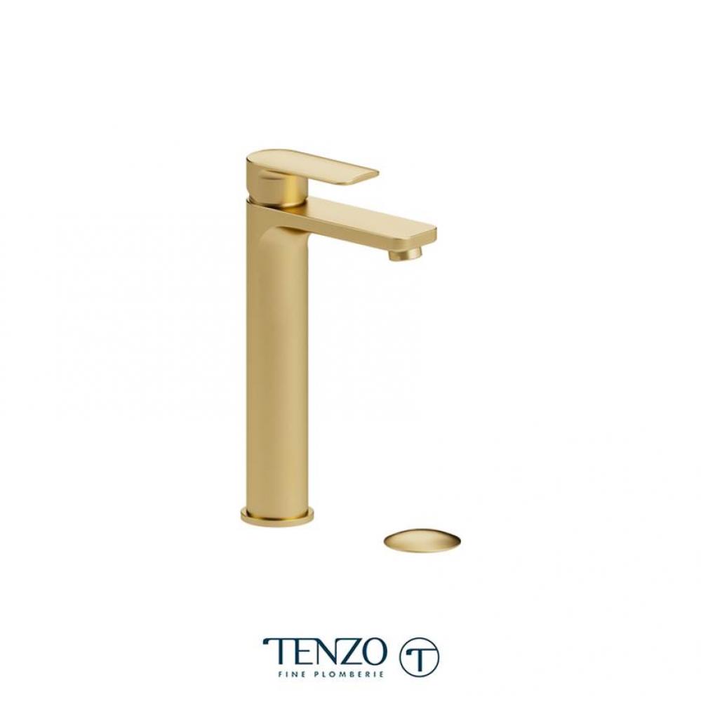 Delano single hole tall lavatory faucet brushed gold with (overflow) drain