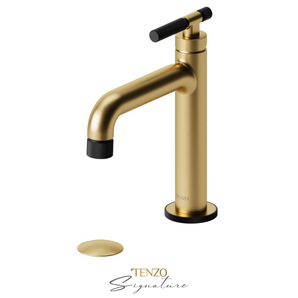 Single hole lavatory faucet with (overflow) drain Bellacio-F brushed gold/matte black