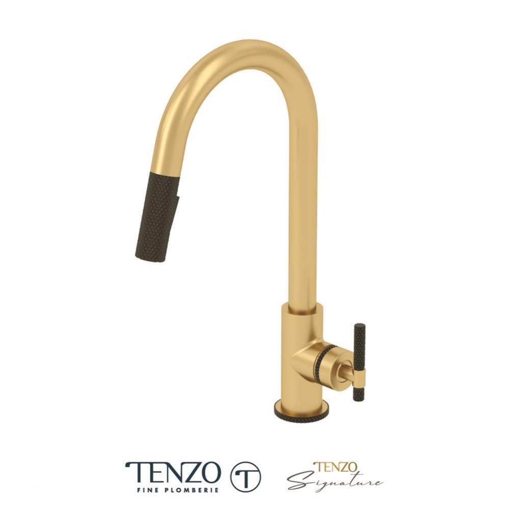 Single-handle kitchen faucet Bellacio with pull-down & 2-Function hand shower brushed gold / m