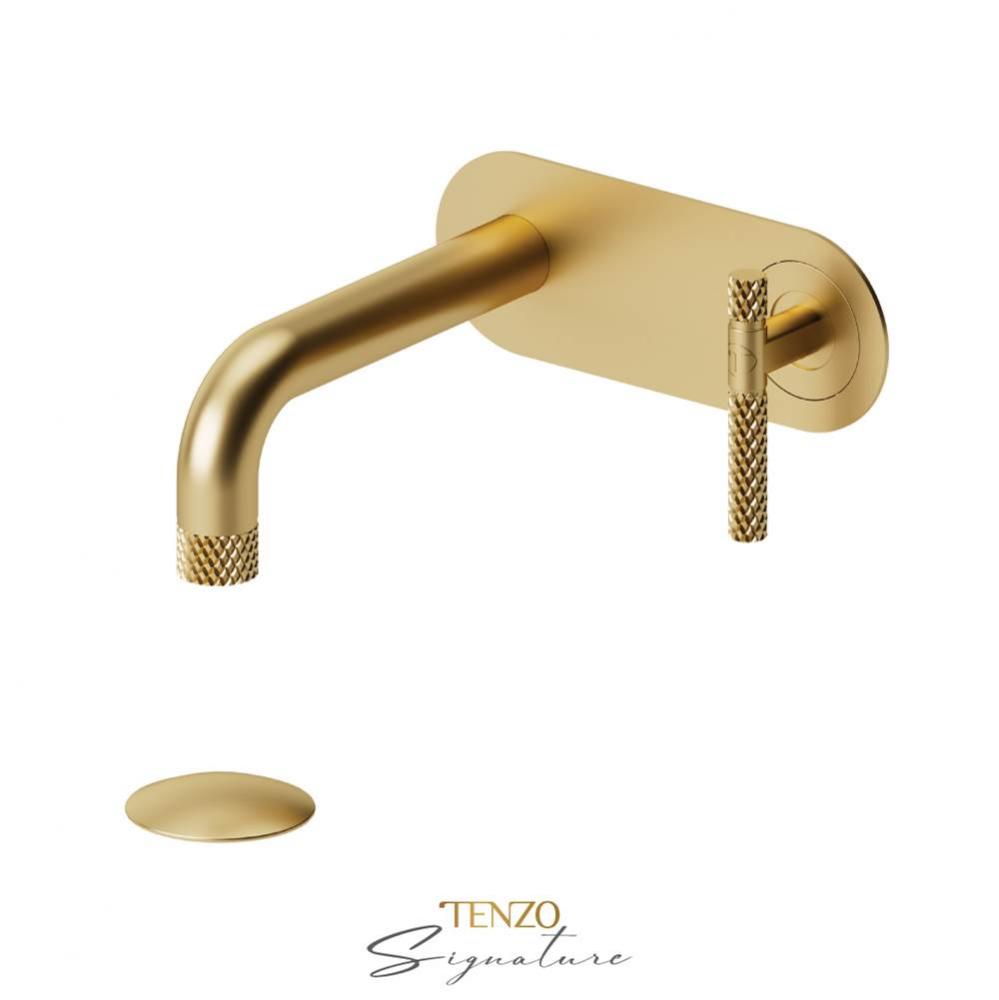 Wall mount lavatory faucet with (overflow) drain Bellacio-C brushed gold