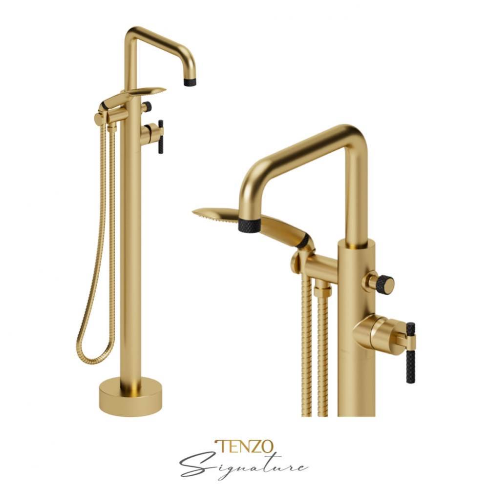 Floor mount tub filler Bellacio-C brushed gold/matte black
