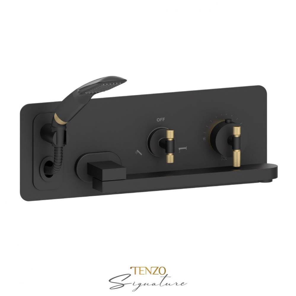 Wall mount tub faucet with swivel spout Bellacio-F matte black/brushed gold