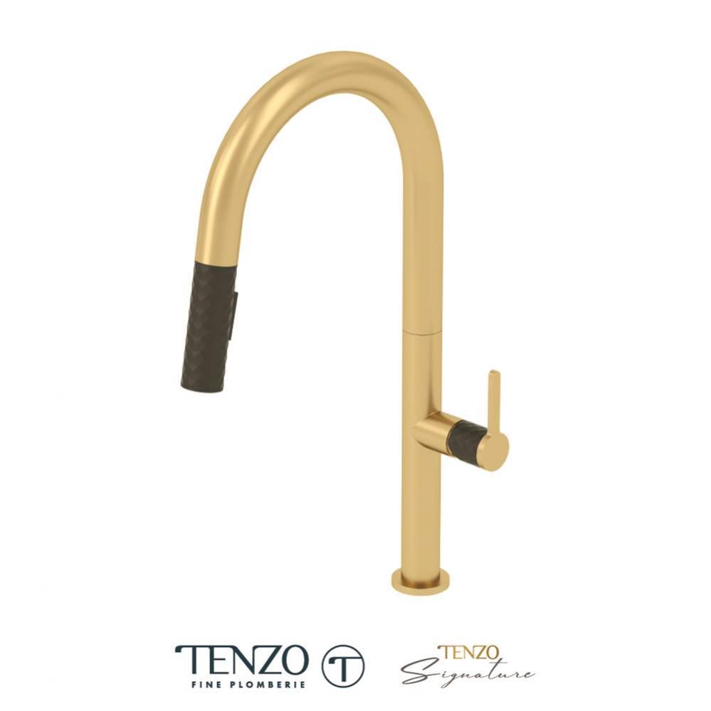 Single-handle kitchen faucet Calozy with pull-down & 2-Function hand shower brushed gold / mat