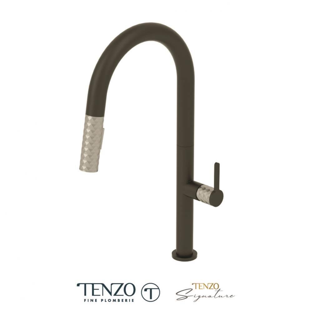 Single-handle kitchen faucet Calozy with pull-down & 2-Function hand shower matte black / stai