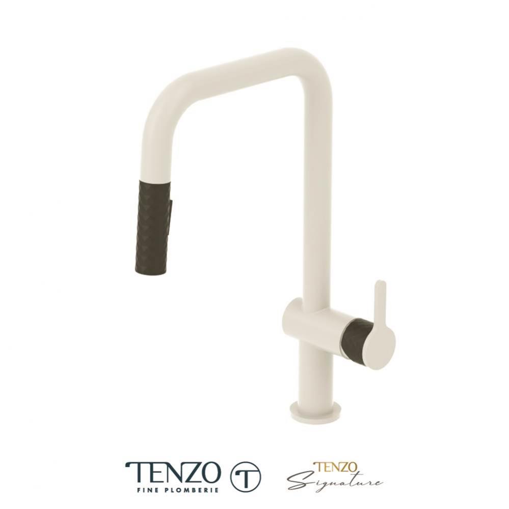 Single-handle kitchen faucet Calozy with pull-down & 2-Function hand shower matte white / matt