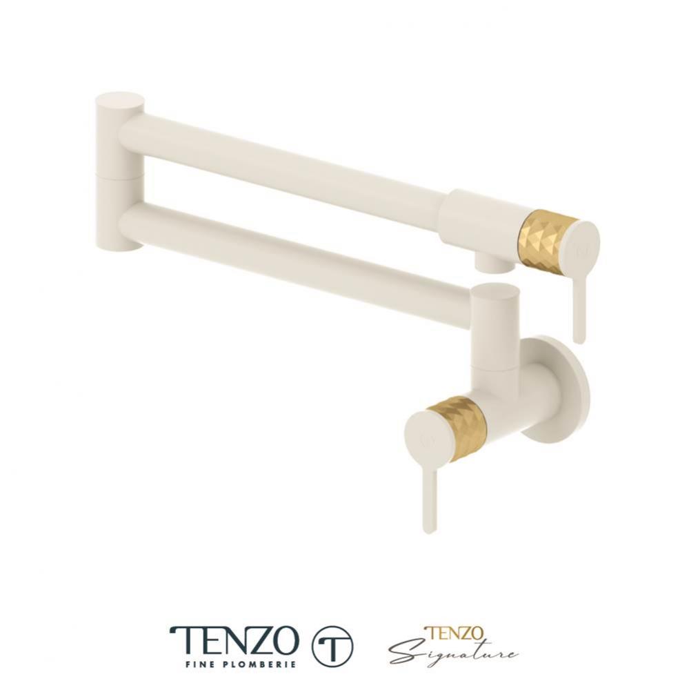 Pot filler faucet Calozy matte white / brushed gold