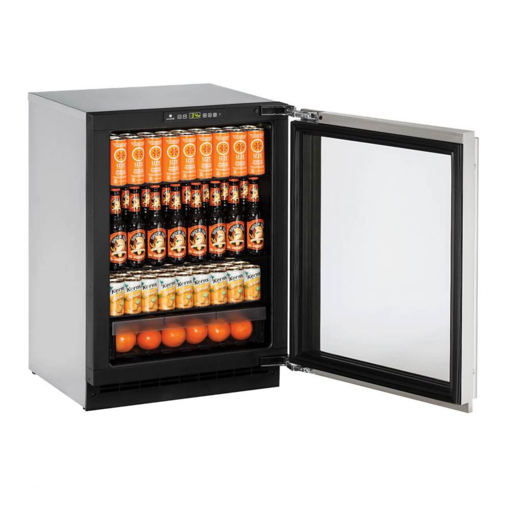 Glass Refrigerator 24'' Lock Right Hinge Stainless 115v