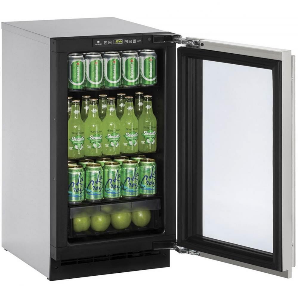 Glass Refrigerator 18'' Reversible Hinge Stainless 115v
