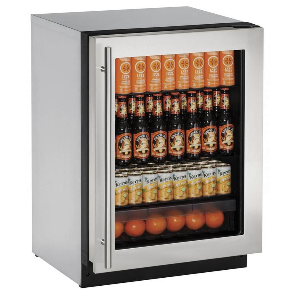 Glass Refrigerator 24'' Reversible Hinge Stainless 115v