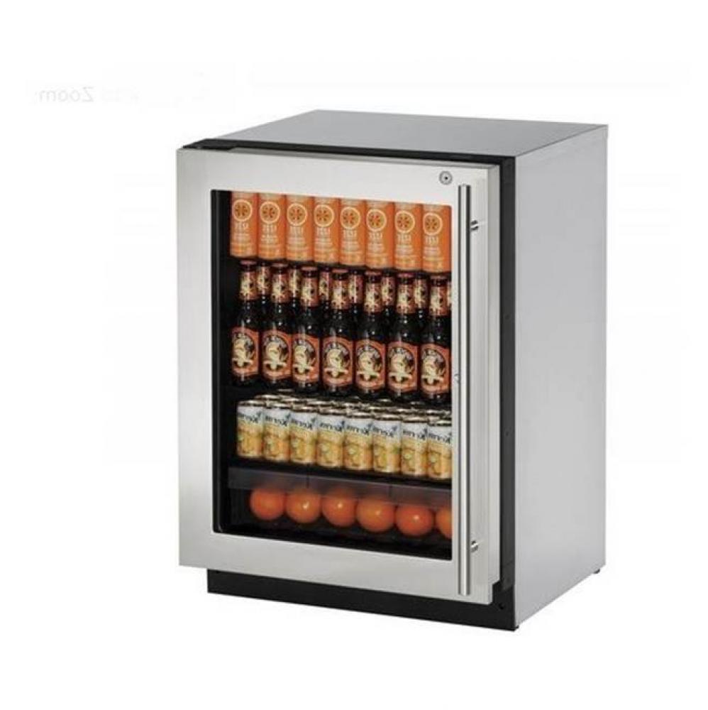 Glass Refrigerator 24'' Lock Left Hinge Stainless 115v