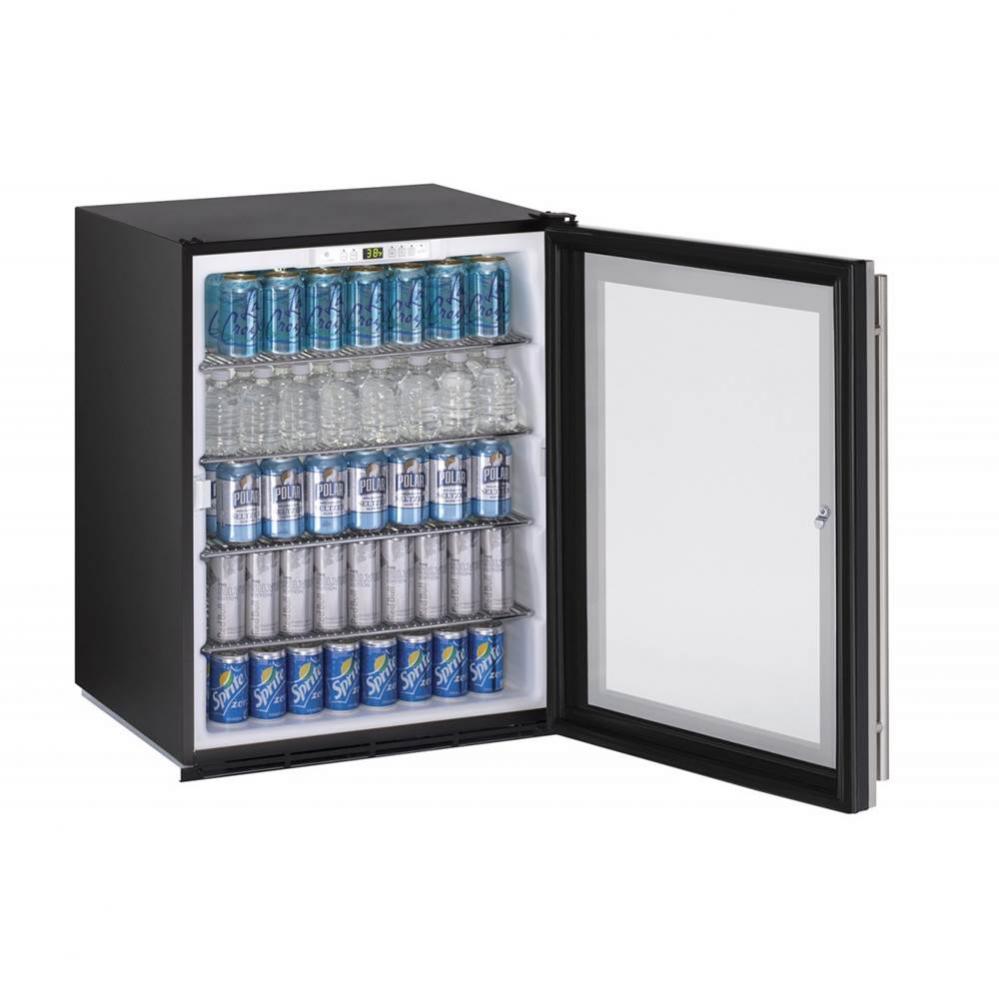 Glass Refrigerator 24'' Lock Reversible Hinge Stainless 115v