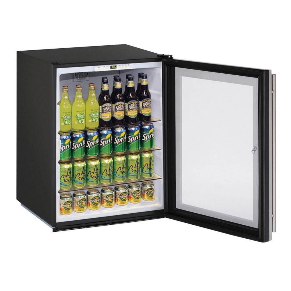 Glass Refrigerator 24'' Lock Reversible Hinge Black 115v