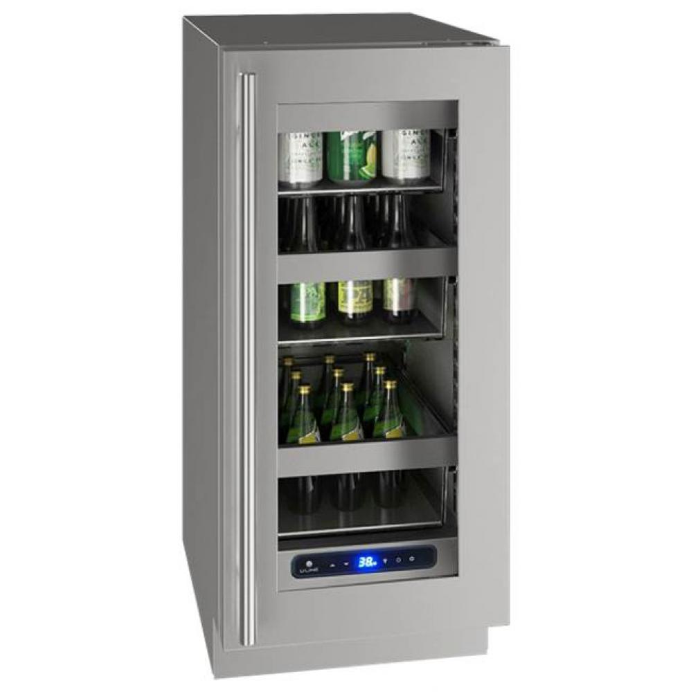 Glass Refrigerator 15'' Reversible Hinge Stainless 115v
