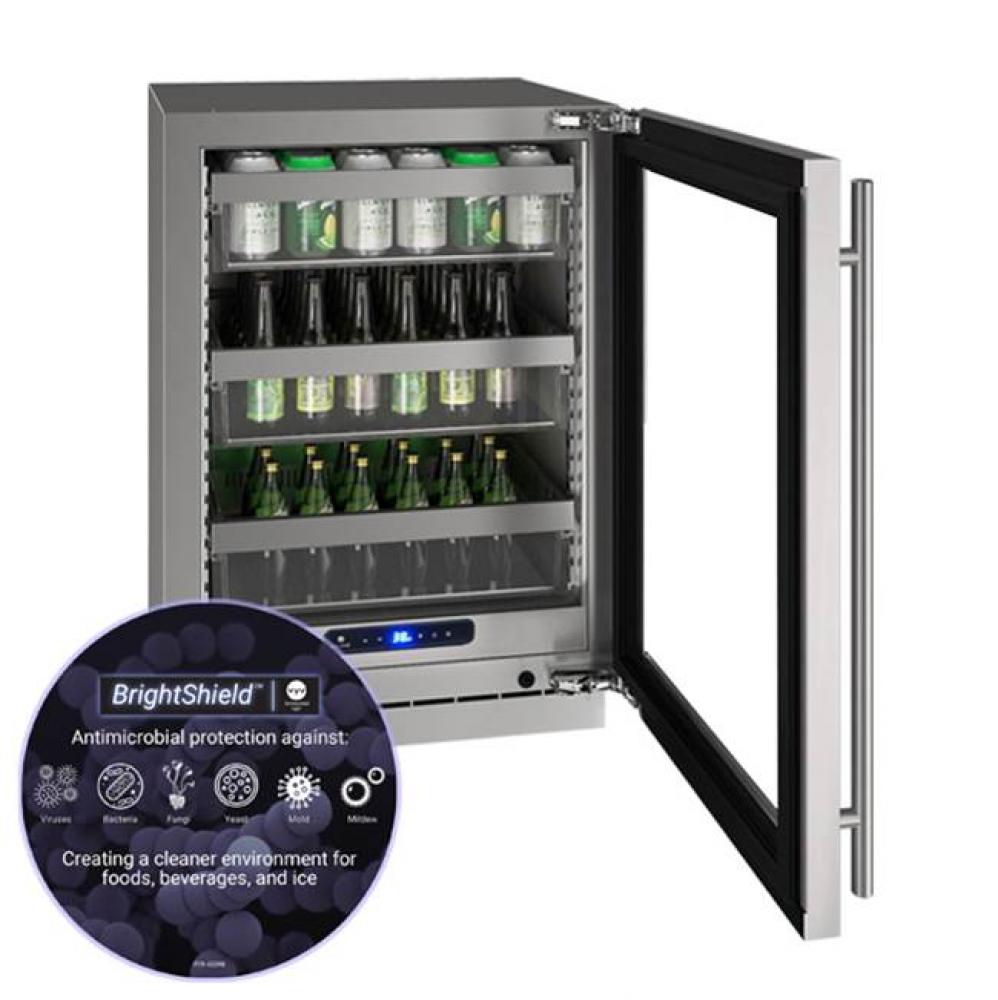 Glass Refrigerator 24'' Reversible Hinge Stainless Frame 115v BrightShield
