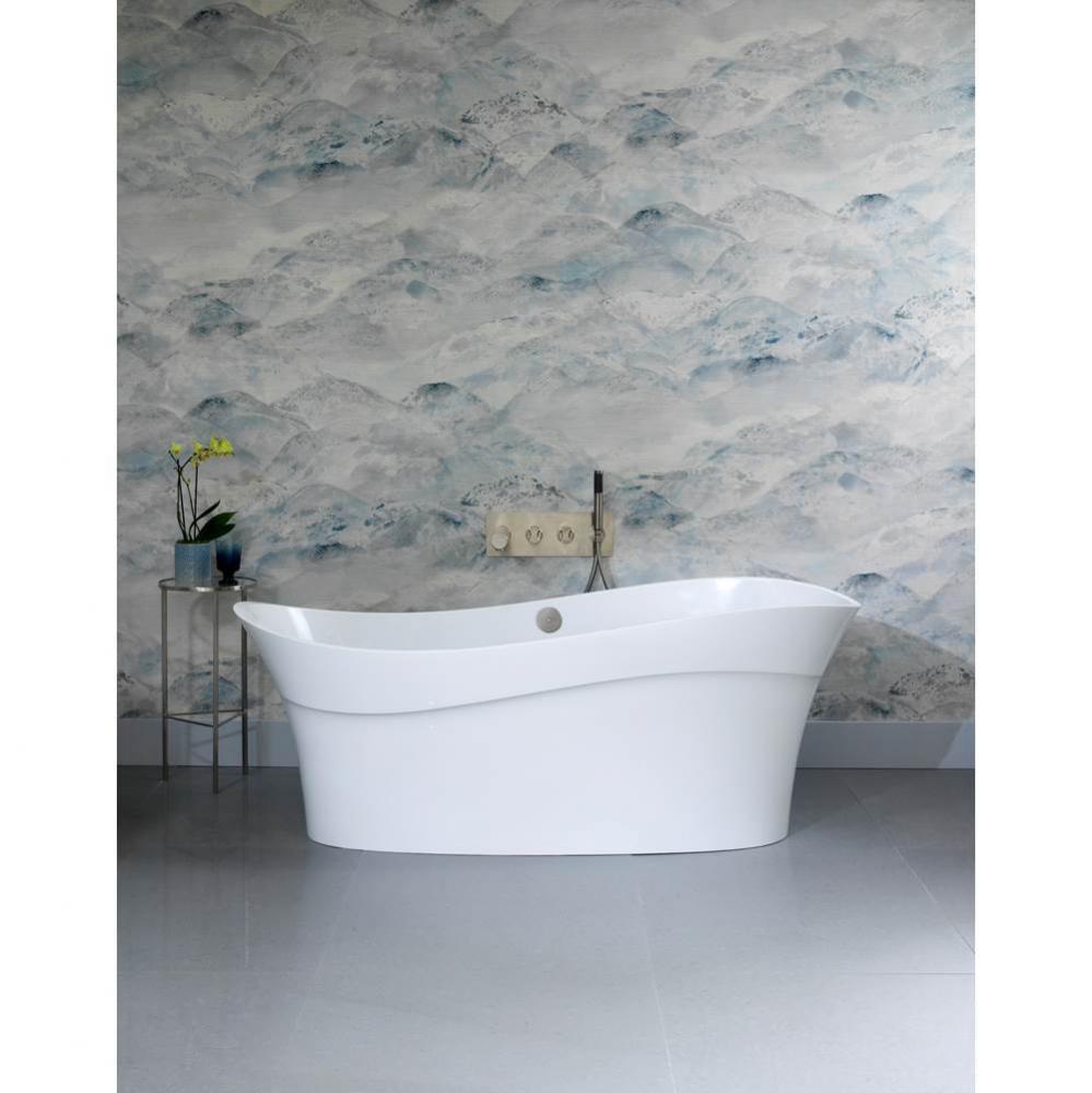 Pescadero freestanding ''wave-shaped'' tub with overflow on right side. Paint