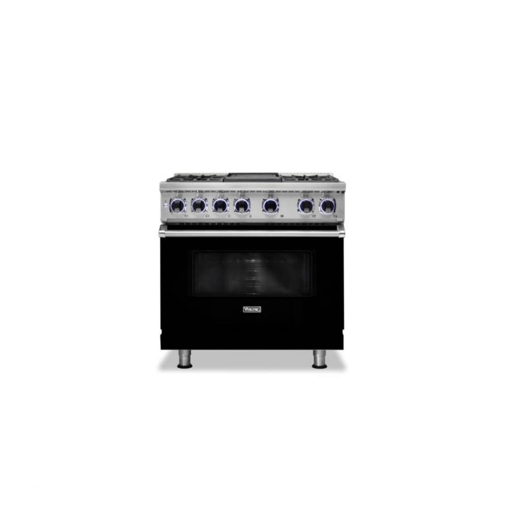 36''W./24''D. Dual Fuel Sealed Burner Range-4 Burners/Griddle-Black-LP