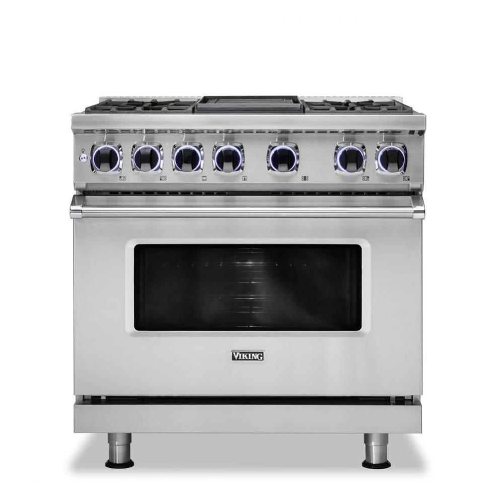 36''W./24''D. Dual Fuel Sealed Burner Range-4 Burners/Griddle-Stainless