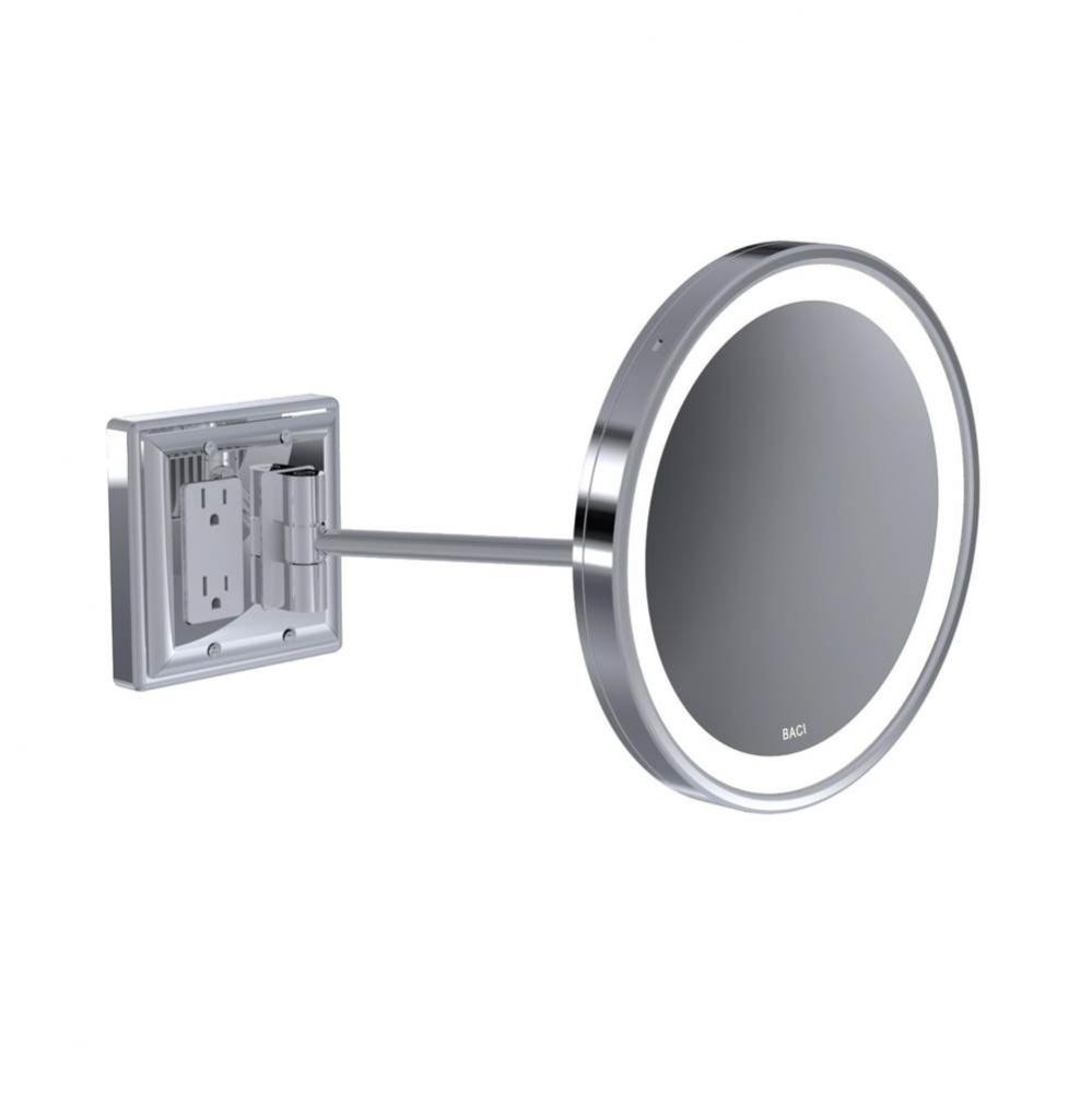 Baci Senior Round Wall Mirror With Gfci Outlet - 10X