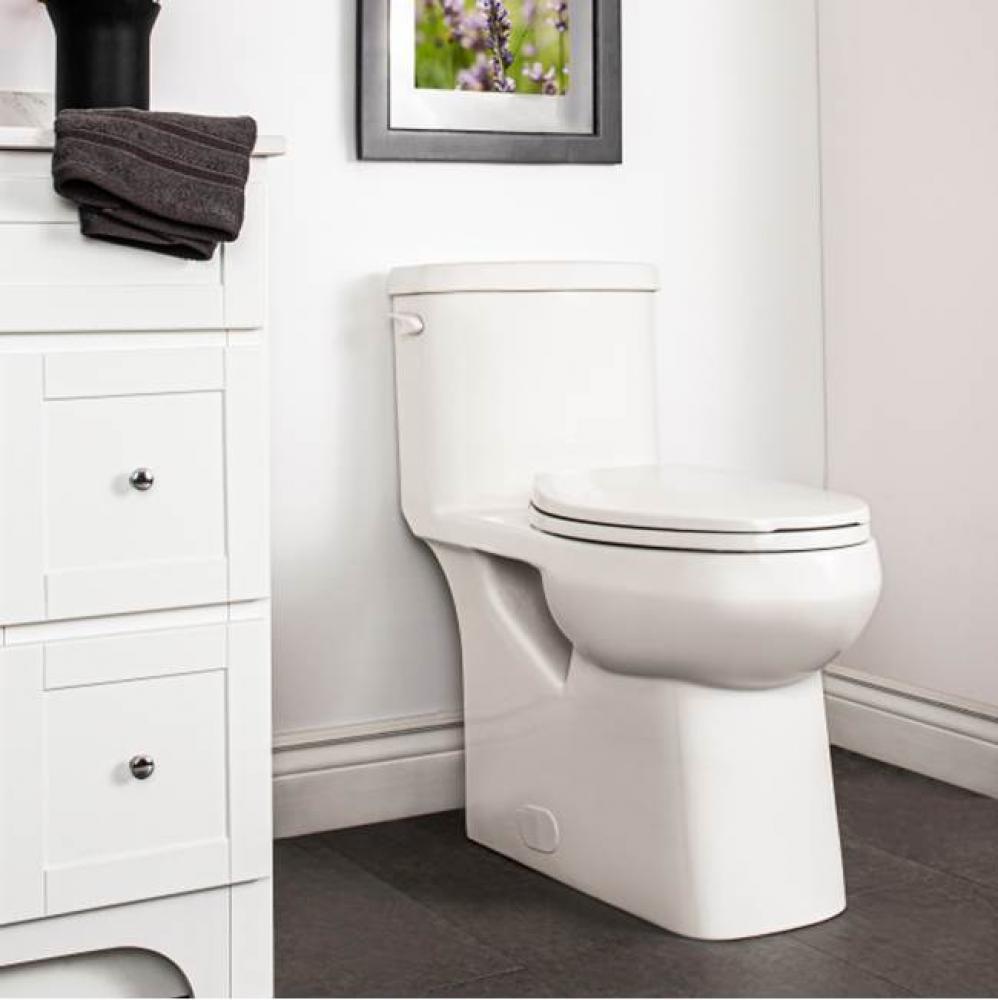 4.8 L toilet, elongated bowl with concealed siphon, raised height with soft closing seat