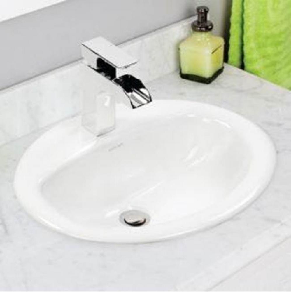 Oval, pre-drilled for faucet with 8''center
