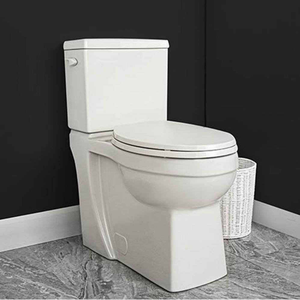 Elongated toilet with concealed siphon, raised height with soft closing seat included, tank not