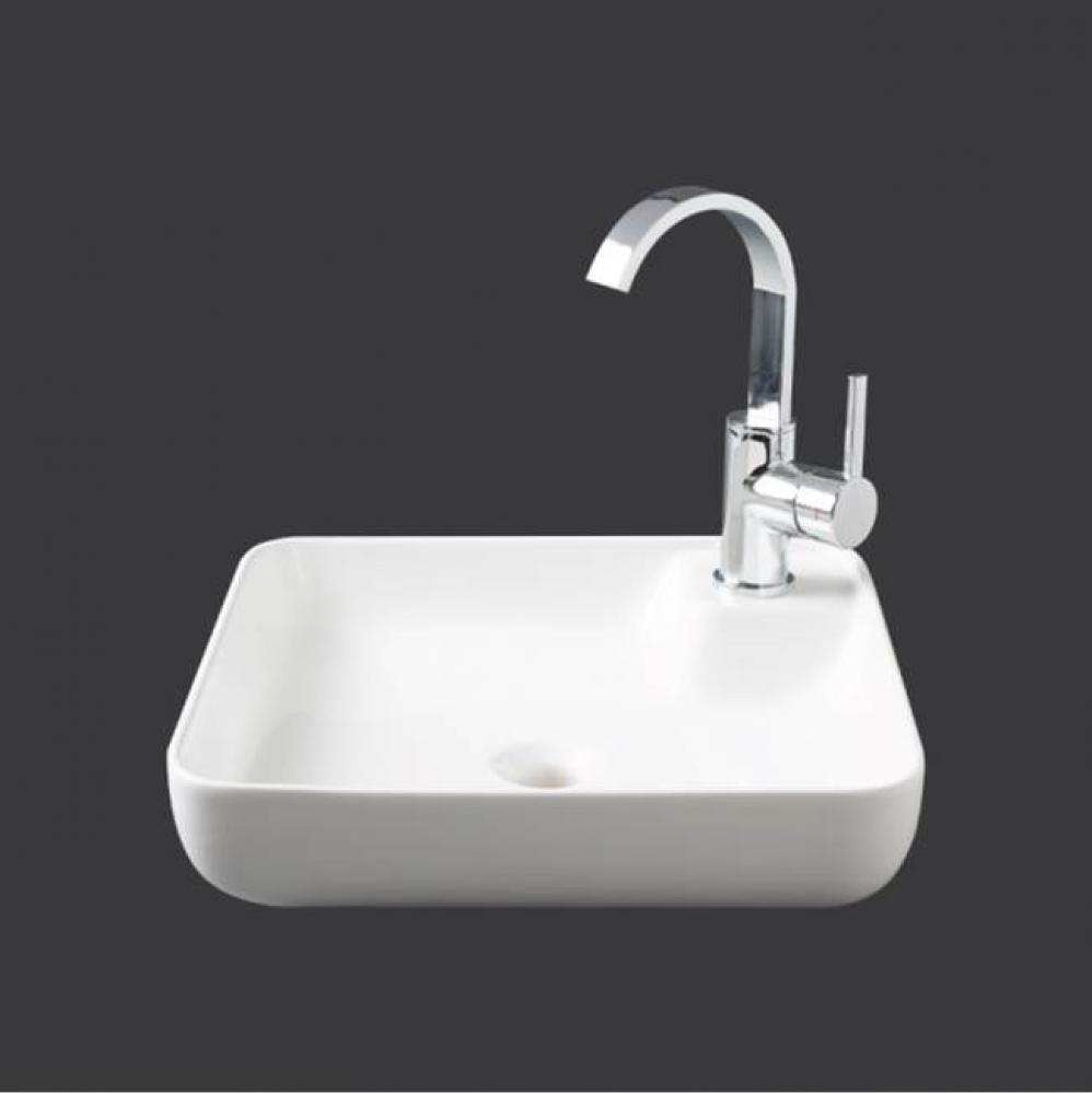 Square washbasin, pre-drilled for single-hole tap, elegant