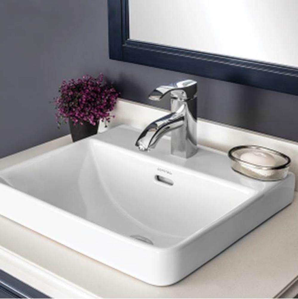 Rectangular semi-inset washbasin, pre-drilled for single-hole