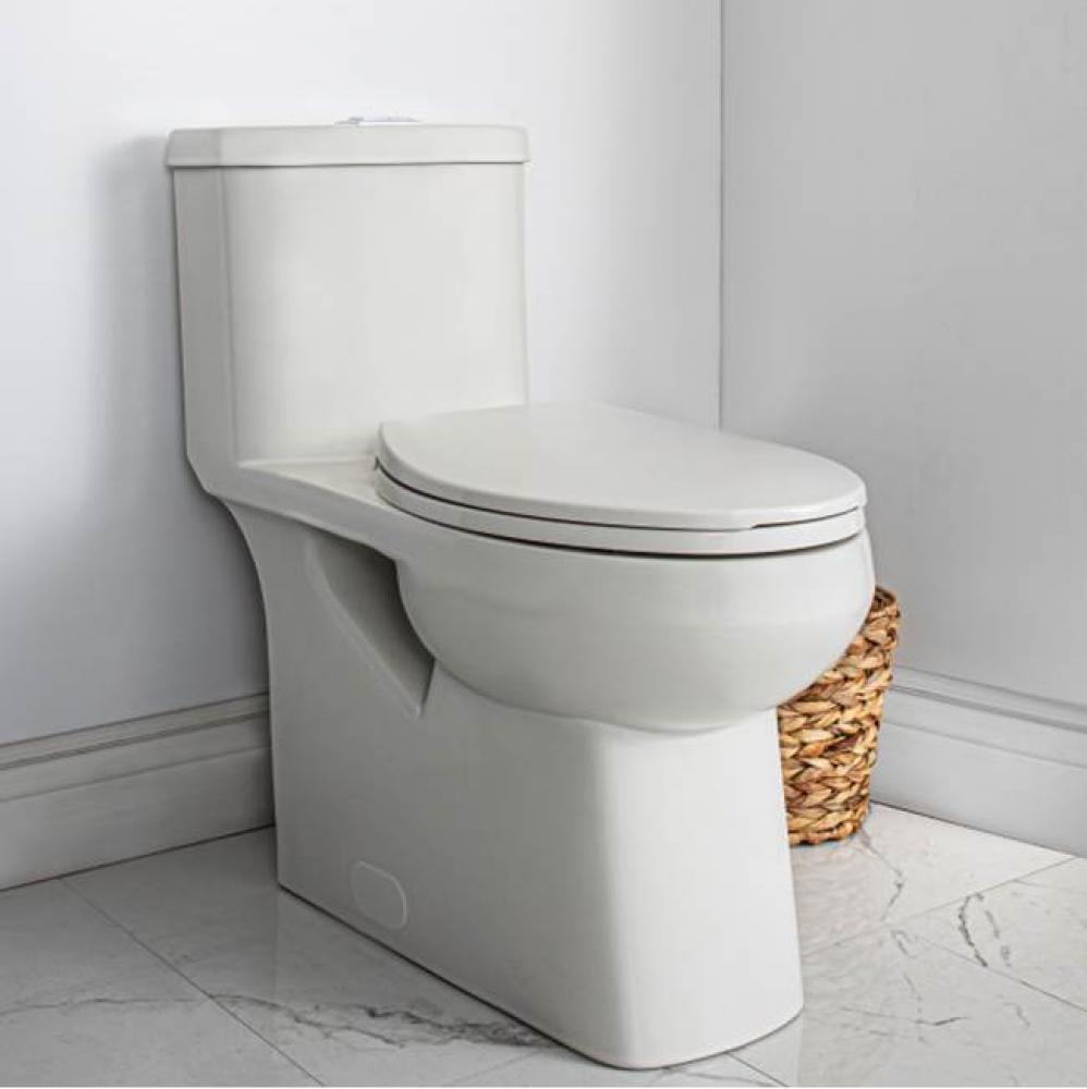 4.8 L / 3.0 L dual flush toilet, elongated bowl with concealed siphon, raised height with soft