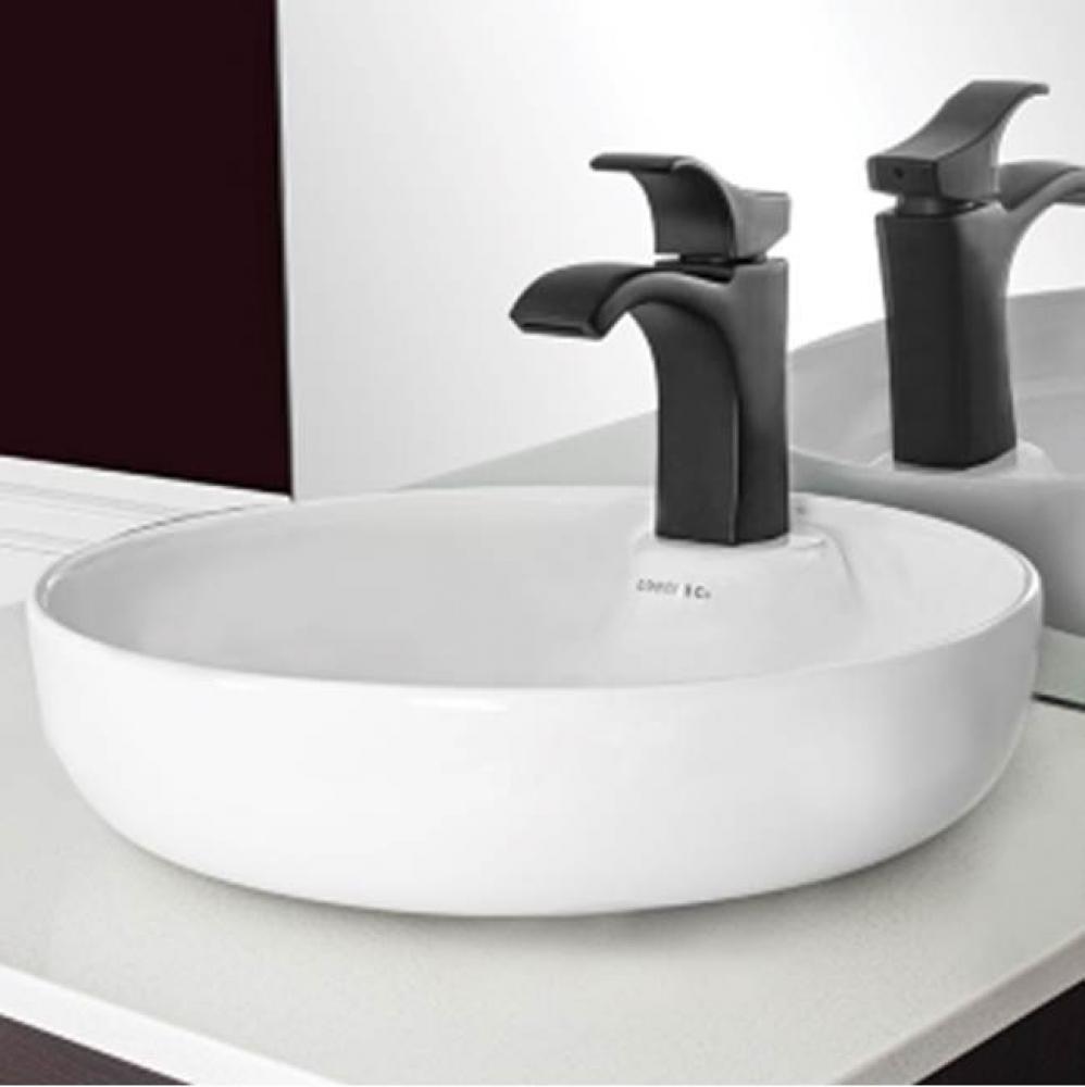 Round washbasin, pre-drilled for single-hole tap, elegant