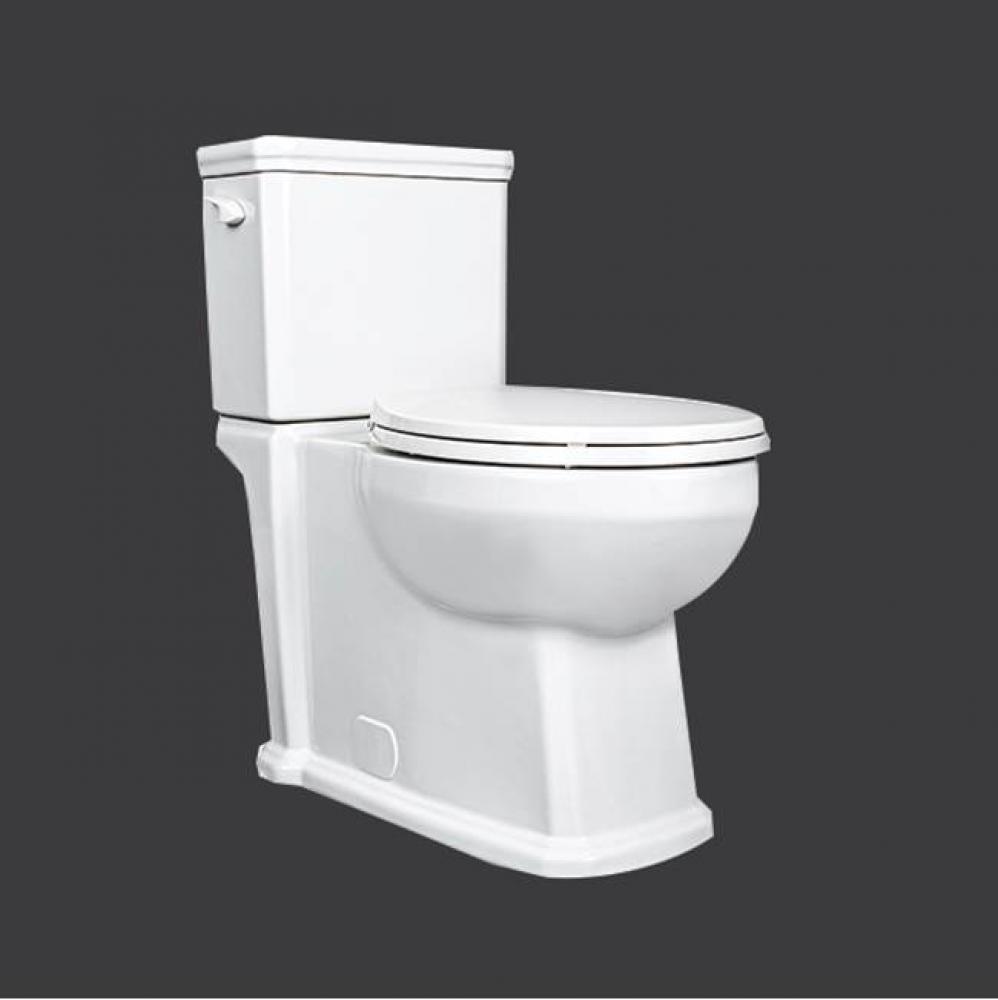 4.8-liter toilet, elongated bowl with concealed siphon, raised height with soft-closing