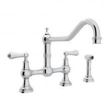 Perrin & Rowe U.4764L-APC-2 - Edwardian™ Extended Spout Bridge Kitchen Faucet With Side Spray